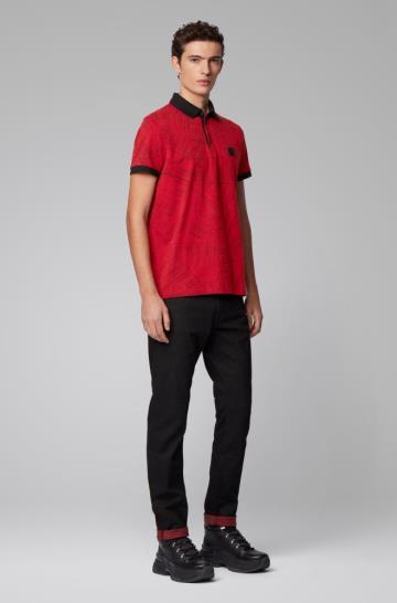 Koszulki Polo BOSS Cotton Czerwone Męskie (Pl67531)